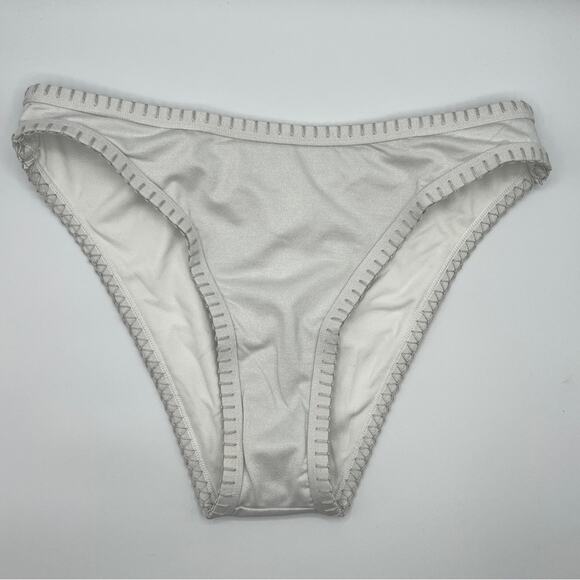 Cupshe | NEW High Waist Bikini Bottom White Neutral Trimmed Coverage XS - Picture 1 of 9
